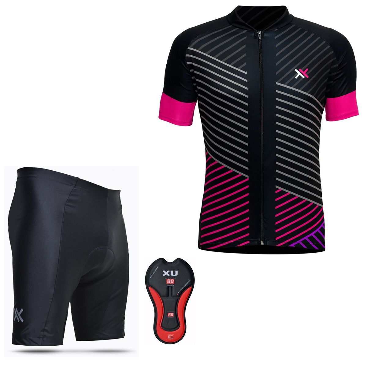 Conjunto Mattos Bermuda Camisa Feminina Rosa Preto Ciclismo
