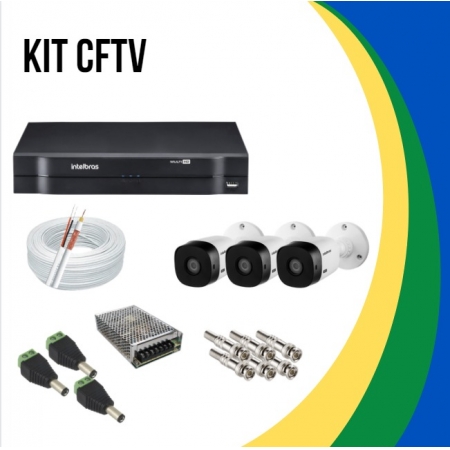 Kit Cftv 3 Câmeras Intelbras Vhl 1120B 20m Dvr 4 Canais S/HD