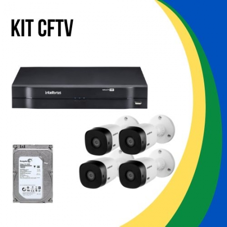 Kit Intelbras 4 Camera Seg 1220b Fullhd Dvr Mhdx 3104 C/ Hd