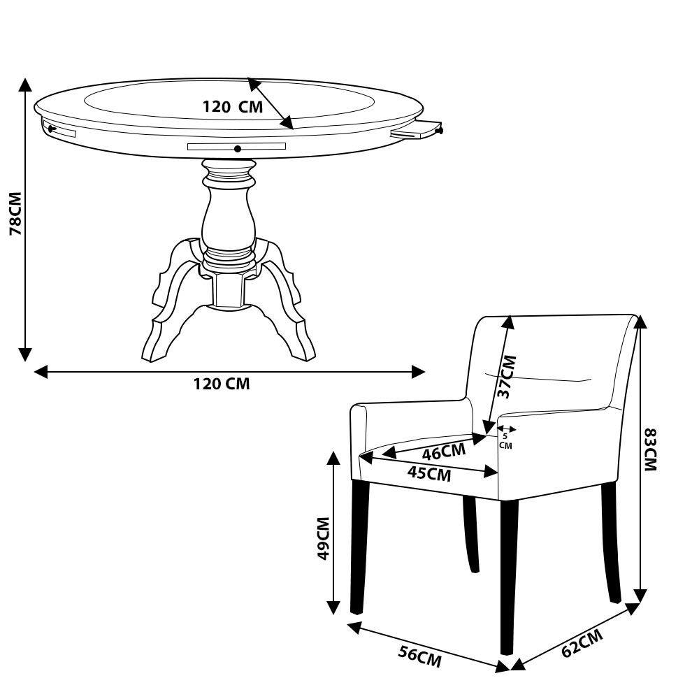 Mesa de Jogos Carteado Montreal Redonda Tampo Reversível Preto com 4 Cadeiras Vicenza Nude G36 G15 - Gran Belo