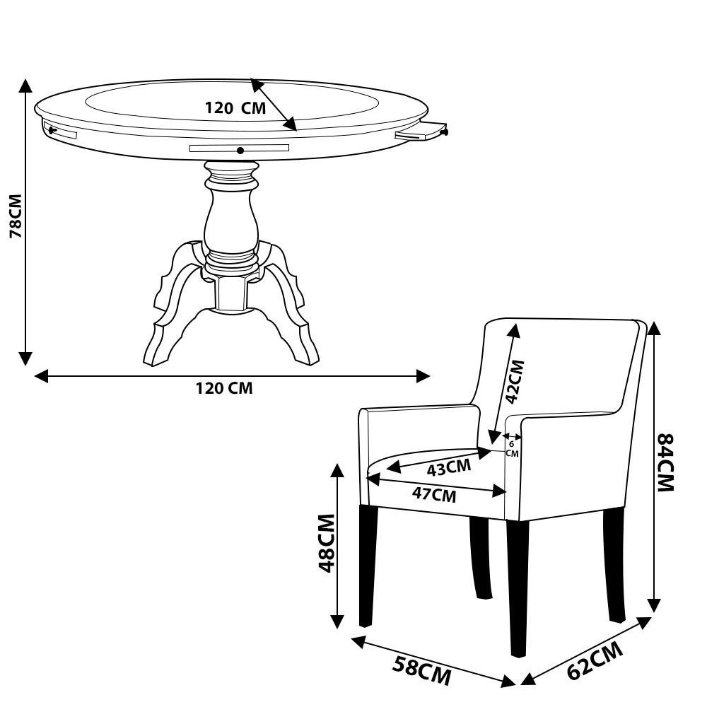 Mesa de Jogos Carteado Redonda Montreal Tampo Reversível Amêndoa com 2 Cadeiras Liverpool PU Sintético Preto Liso G36 G15 - Gran Belo