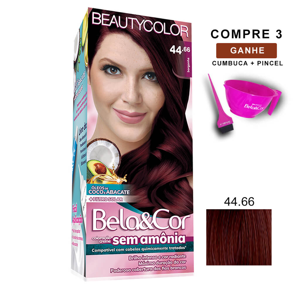 Kit BeautyColor Bela&Cor Sem Amônia 44.66 Borgonha