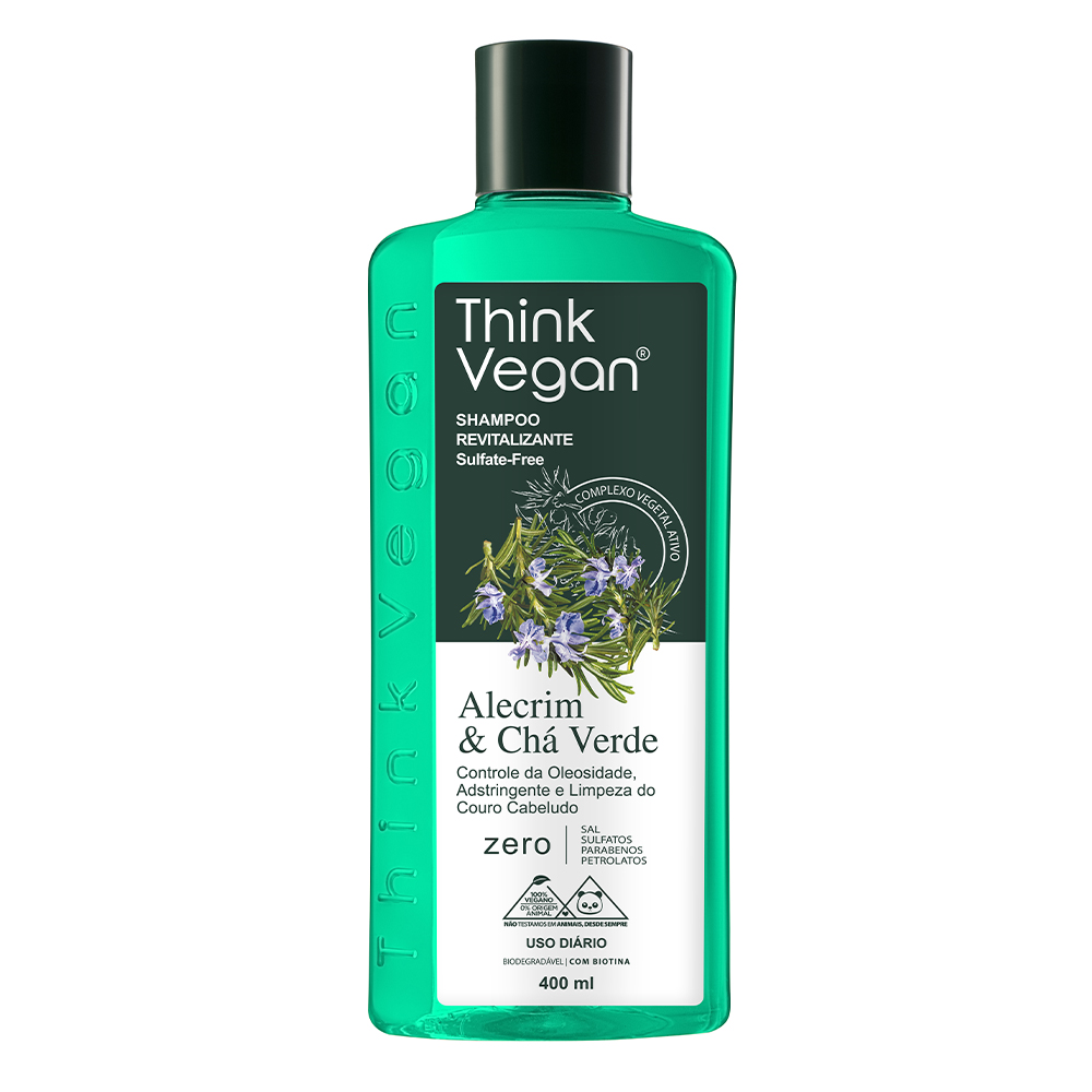 Think Vegan Shampoo Revitalizante Alecrim e Chá Verde - 400ml