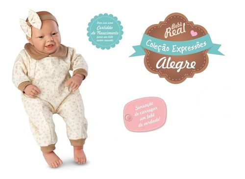 Boneca Bebê Real Expressões- Alegria C/ Certidão 48cm Roma