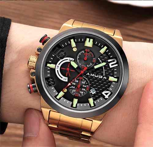 Relógio Masculino Dourado Luxo Amuda - Am5015