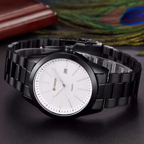 Relógio Curren 8091b Unissex Luxo Com Calendário Branco