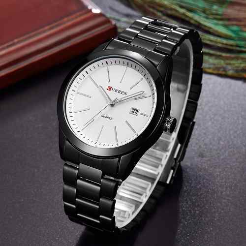 Relógio Curren 8091b Unissex Luxo Com Calendário Branco