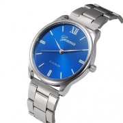 Relógio Masculino Feminino Geneva Fundo Azul Pronta Entrega
