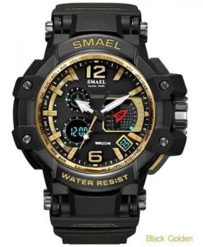 Relógio Masculino Gs Preto Dourado Digital Militar Promoção SMAEL 1509 Preto