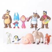 Kit 10 Personagens Masha E Urso Pinguim Miniaturas