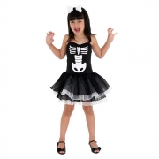 Fantasia Bruxa Esqueleto Infantil Luxo Halloween Teen