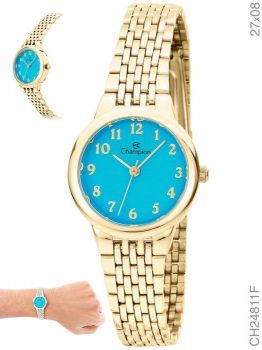 Relógio Champion Feminino CH24811F Dourado Fundo Azul