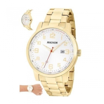 Relógio Masculino Dourado Magnum Ouro 18k 2 Anos De Garantia