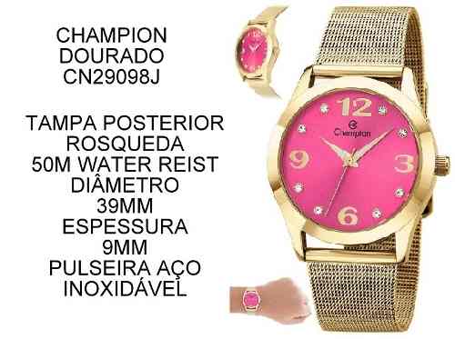 Kit Relógio Feminino Champion Dourado Cn29098j + Conjunto