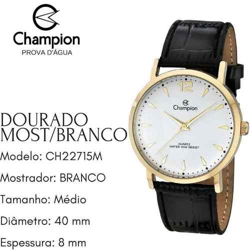 Relógio Champion Dourado Couro Unissex Prova D'água Ch22715m