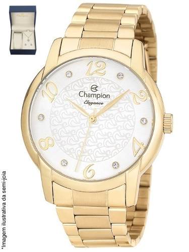 Relógio Champion Feminino Dourado Estampa Original Cn26224w