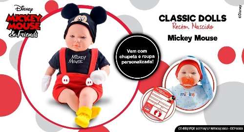 Boneco Mickey 48cm - Classic Dolls Recém Nascido - Roma