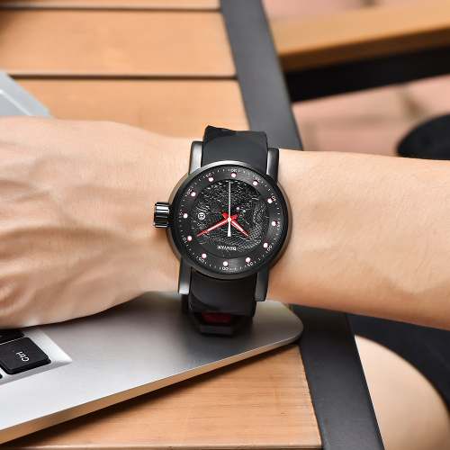 Relógio Luxo Benyar S1 Yakuza Preto Vermelho Na Caixa