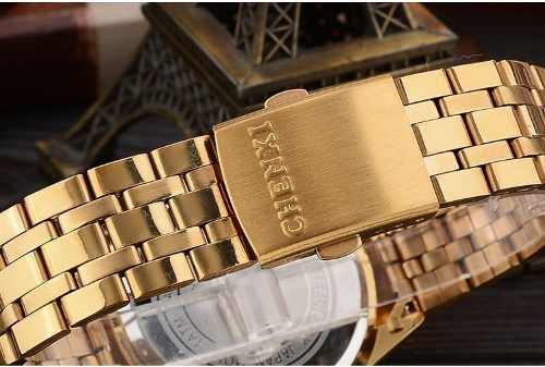 Relógio Masculino Quartzo Chenxi Luxo Aço Inoxidável Dourado