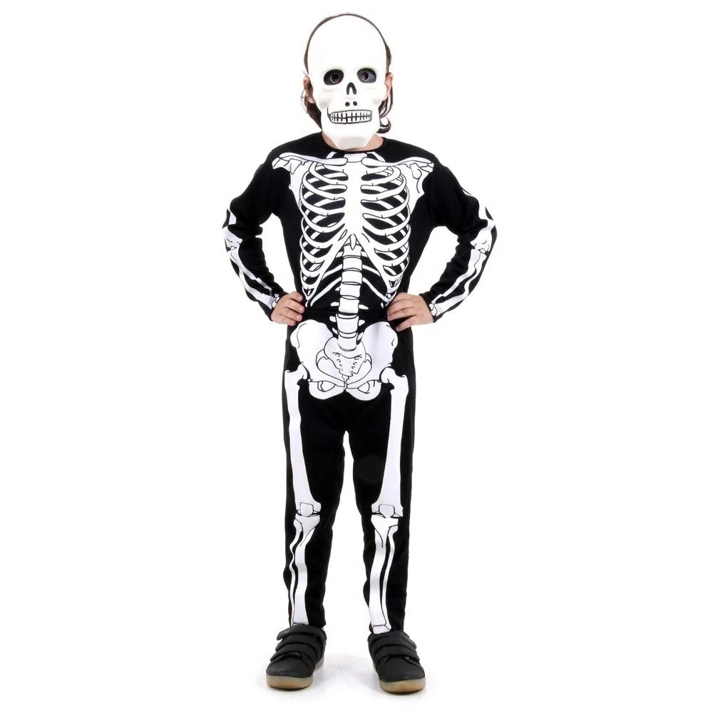 Fantasia Esqueleto Glow Infantil Luxo Halloween