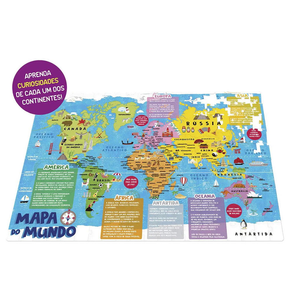 Quebra-Cabeça Mapa Do Mundo 200 Peças - Toyster + Jogo De Cartas Uno Copag