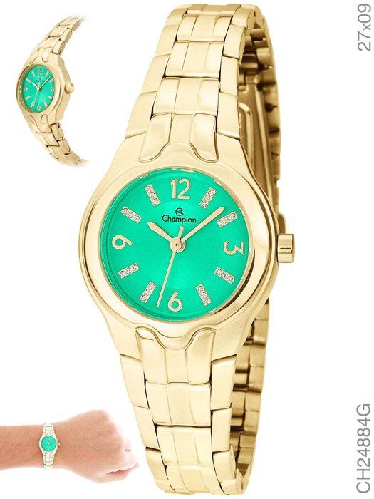Relógio Champion Feminino Social CH24884G Fundo Verde