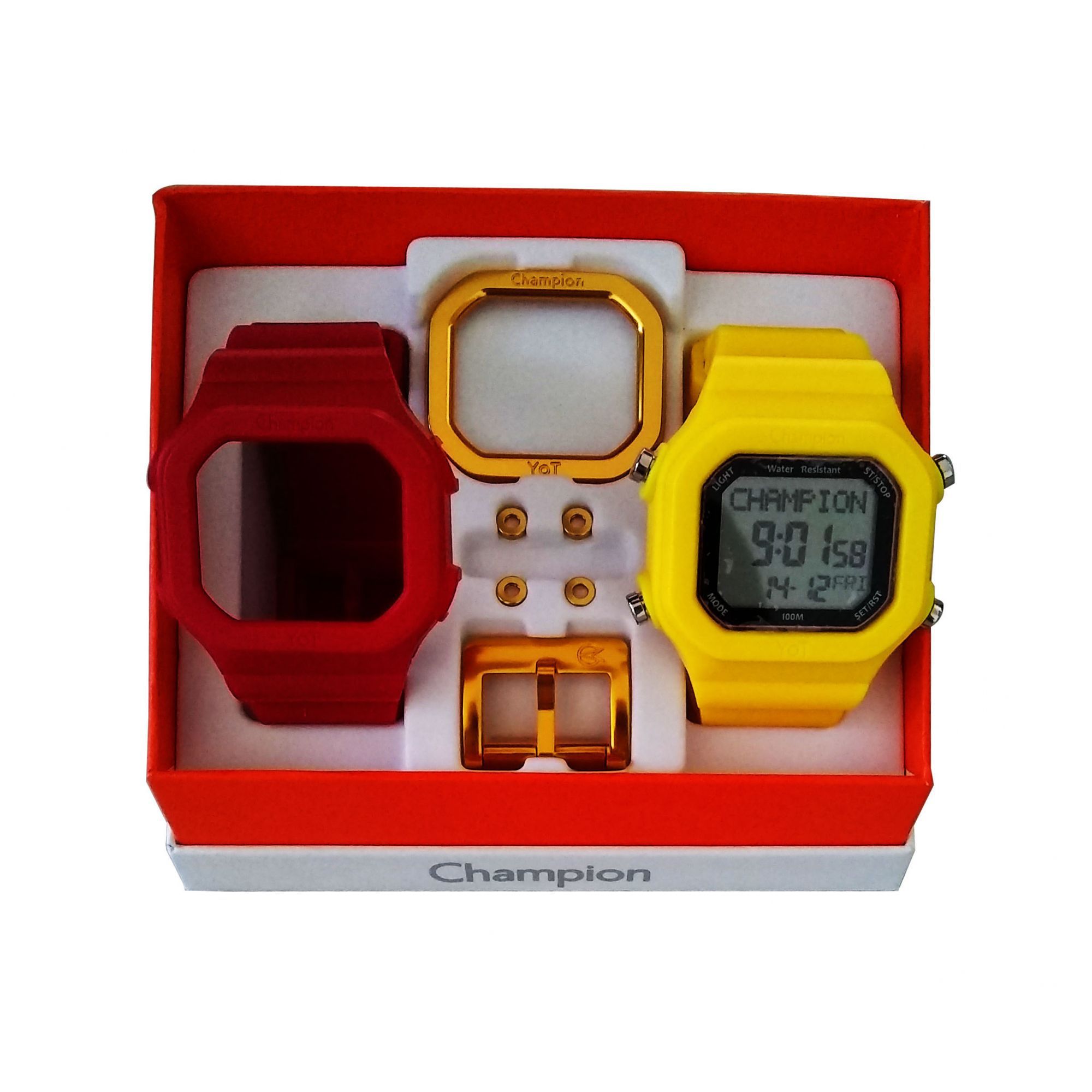 Relógio Champion Yot Original Cp40180x Vermelho Amarelo