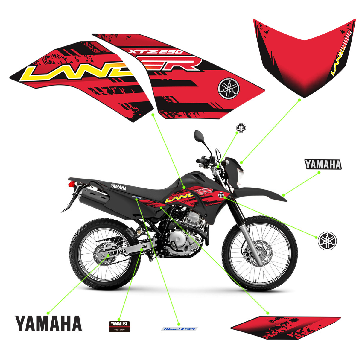 Adesivo Para Yamaha Lander Xtz 250 18/19 Moto Vermelha/Preta