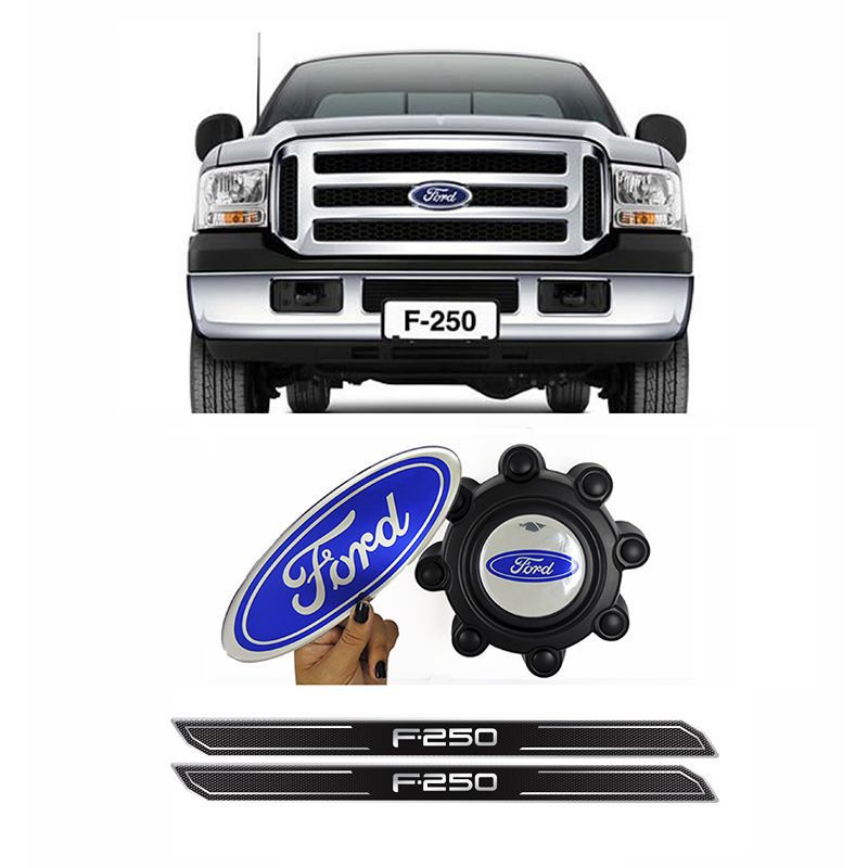 Adesivos Ford F250 2 Portas 2006/2011 Emblema Frontal Calotas e Soleira Protetora