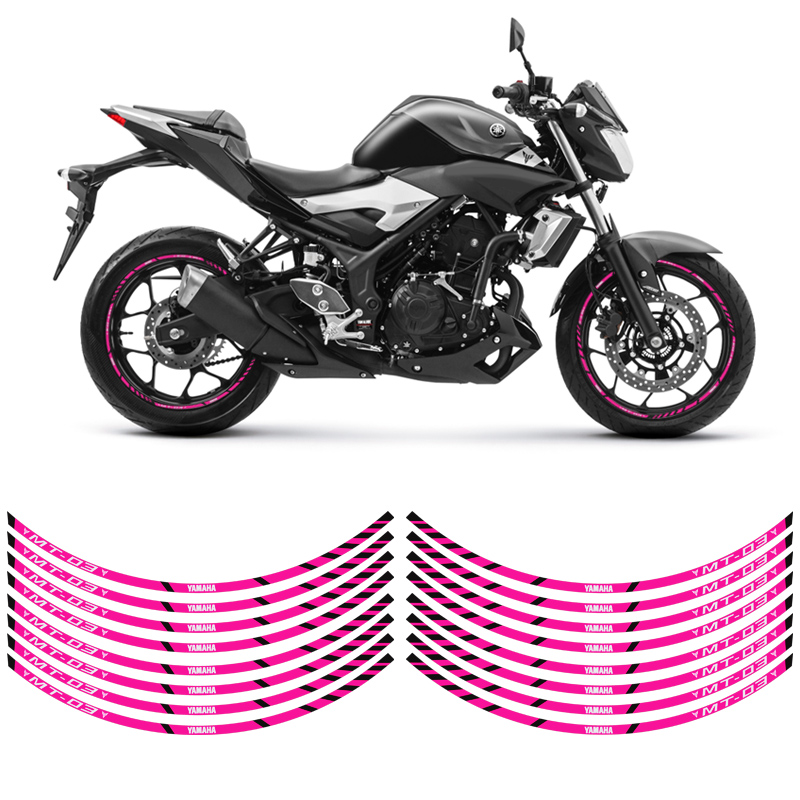 Adesivos Frisos Roda Moto Yamaha MT-03 Filete Rosa Refletivo