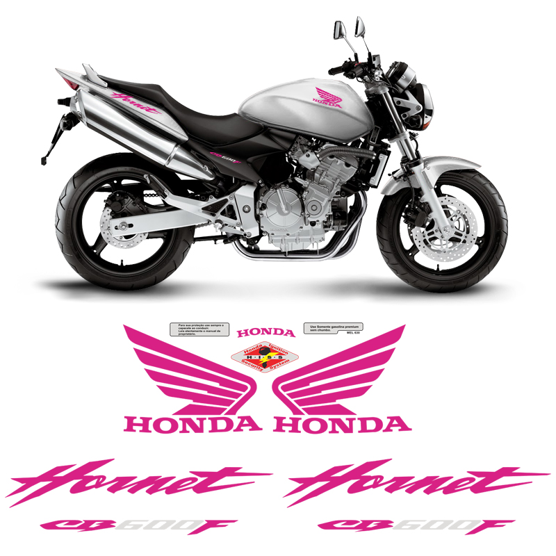 Adesivos Moto Honda Cb600f Hornet Faixa Tanque Rosa/Branco