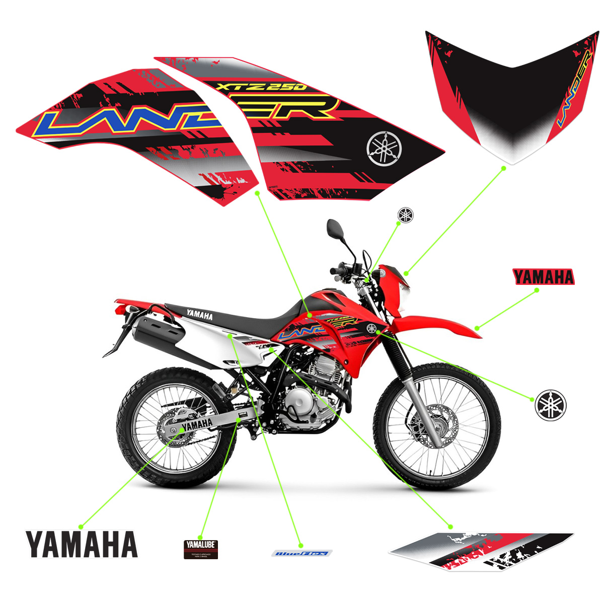 Adesivos Para Yamaha Lander Xtz 250 2018/2019 Moto Vermelha