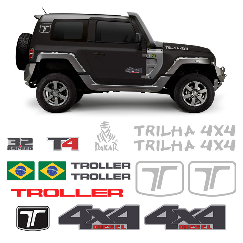Adesivos Troller T4 2015 A 2021 4x4 3.2 Trilha Dakar Prata
