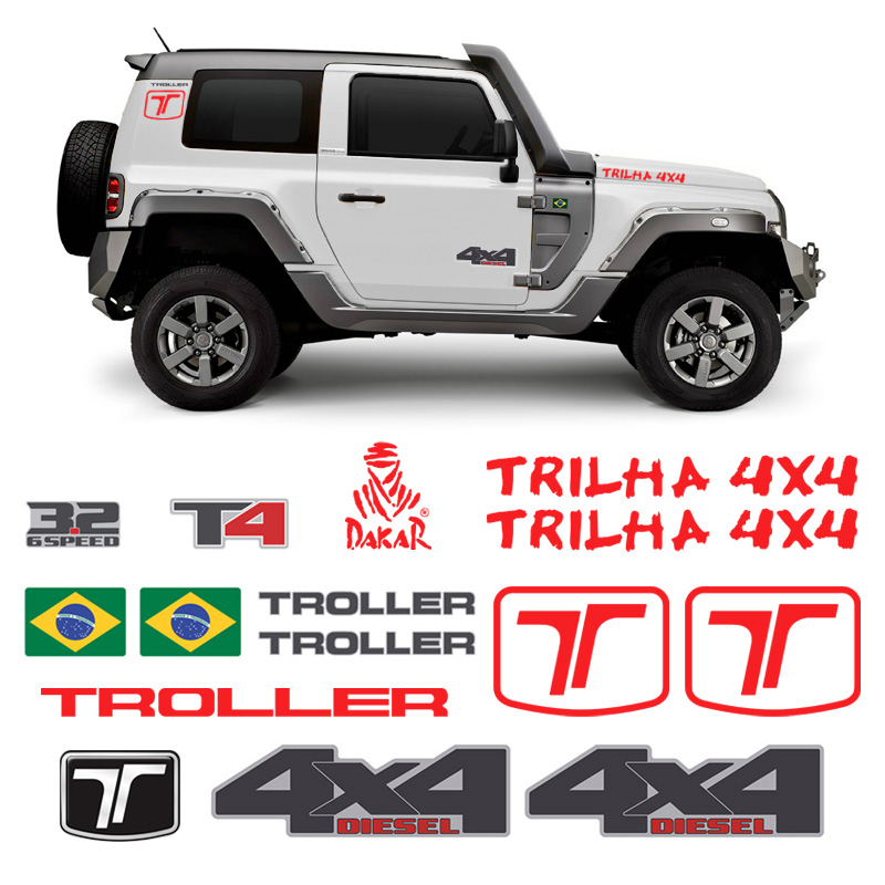 Adesivos Troller T4 4x4 3.2 Trilha Dakar Vermelho 2015/2021