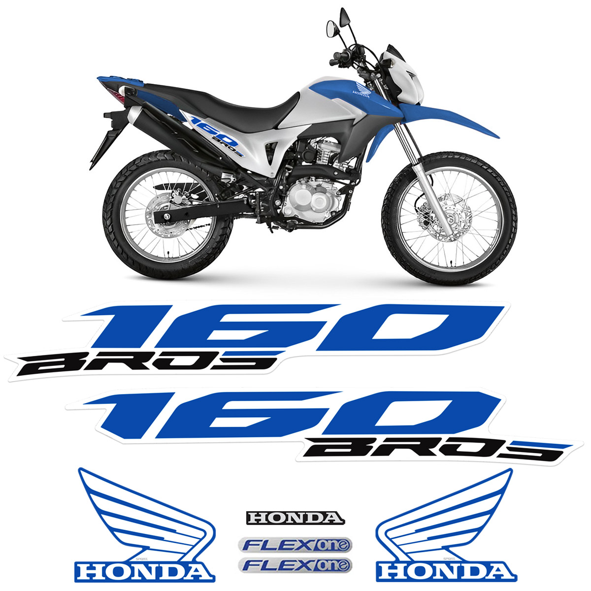 Jogo Kit Adesivos Para Honda Bros 160 ESDD 2014 Moto Azul