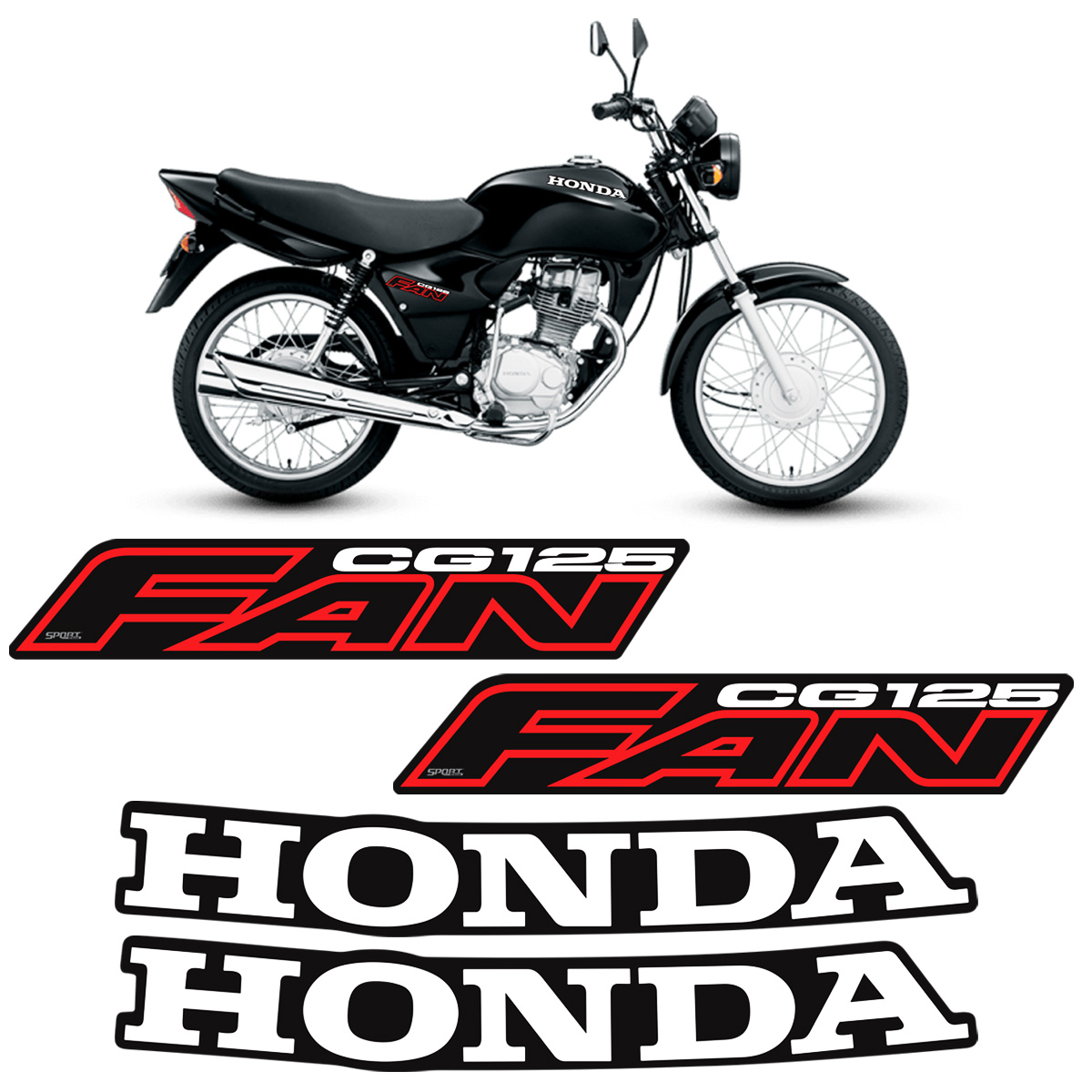 Jogo Kit Adesivos Para Honda CG Fan 125 2006 Moto Preta