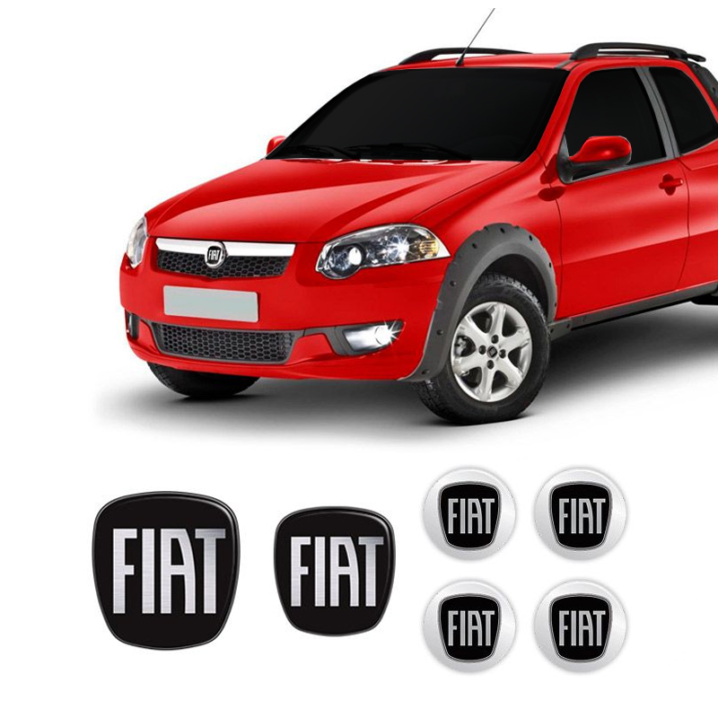 Kit 6 Adesivos Emblema Fiat Preto Strada Resinados 2006/2020