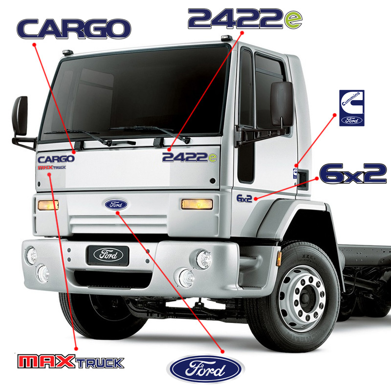 Kit Adesivos Cargo 2422e Max Truck 6x2 Emblema Caminhão Ford
