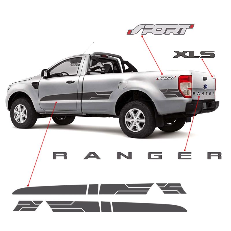 Kit Adesivos Faixa Ford Ranger Cs Sport 2013/2016 Xls Grafite