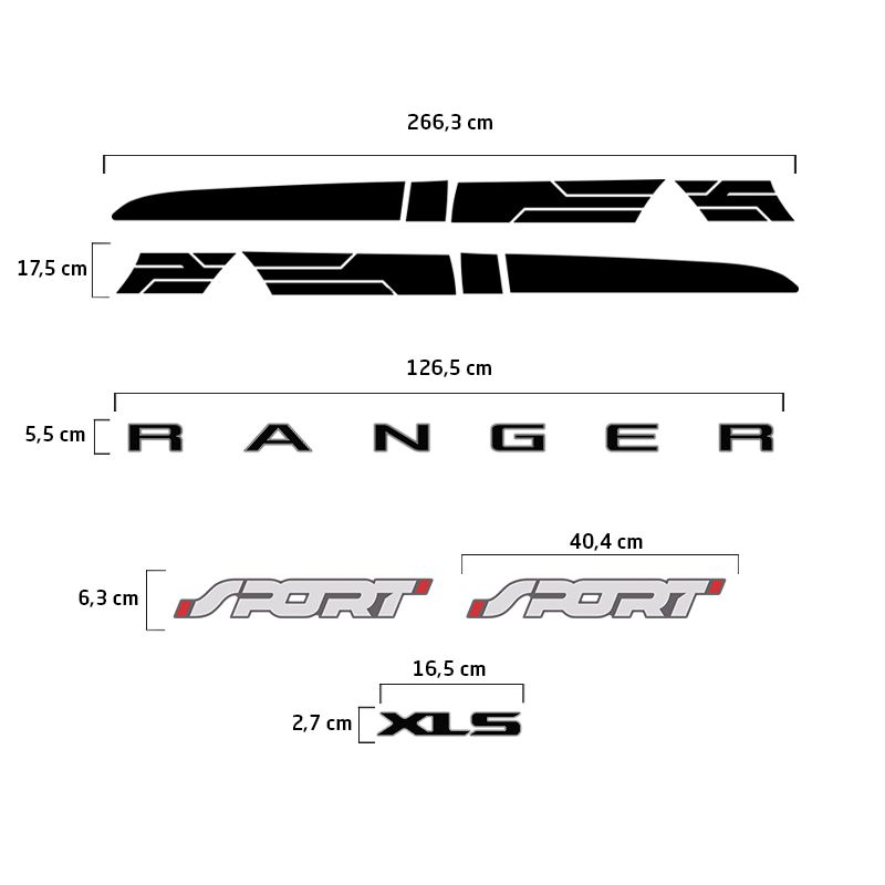 Kit Adesivos Faixa Ford Ranger Cs Sport 2013/2016 Xls Preto