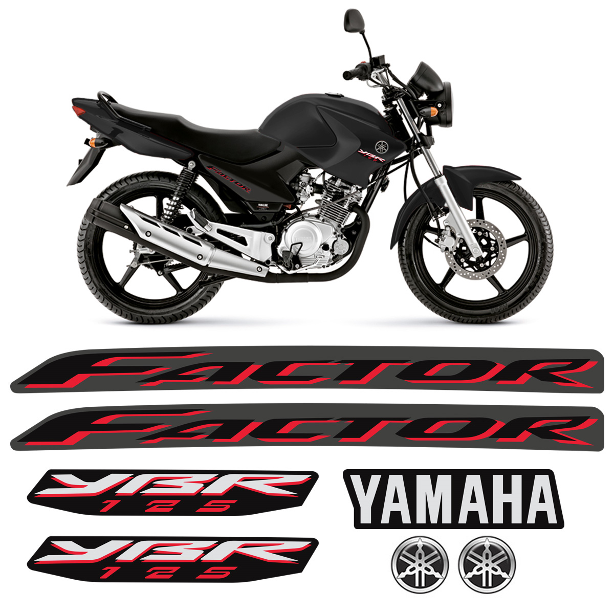 Kit Adesivos Moto Yamaha Ybr 125 Factor 2009 + Emblemas