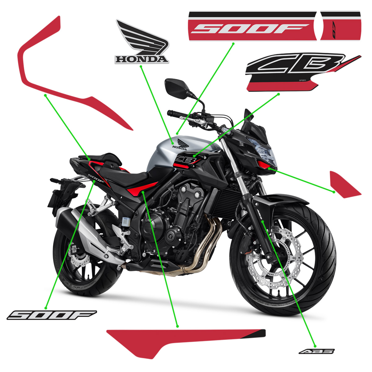 Kit Adesivos Para CB 500F 2020/2021 Honda Moto Prata