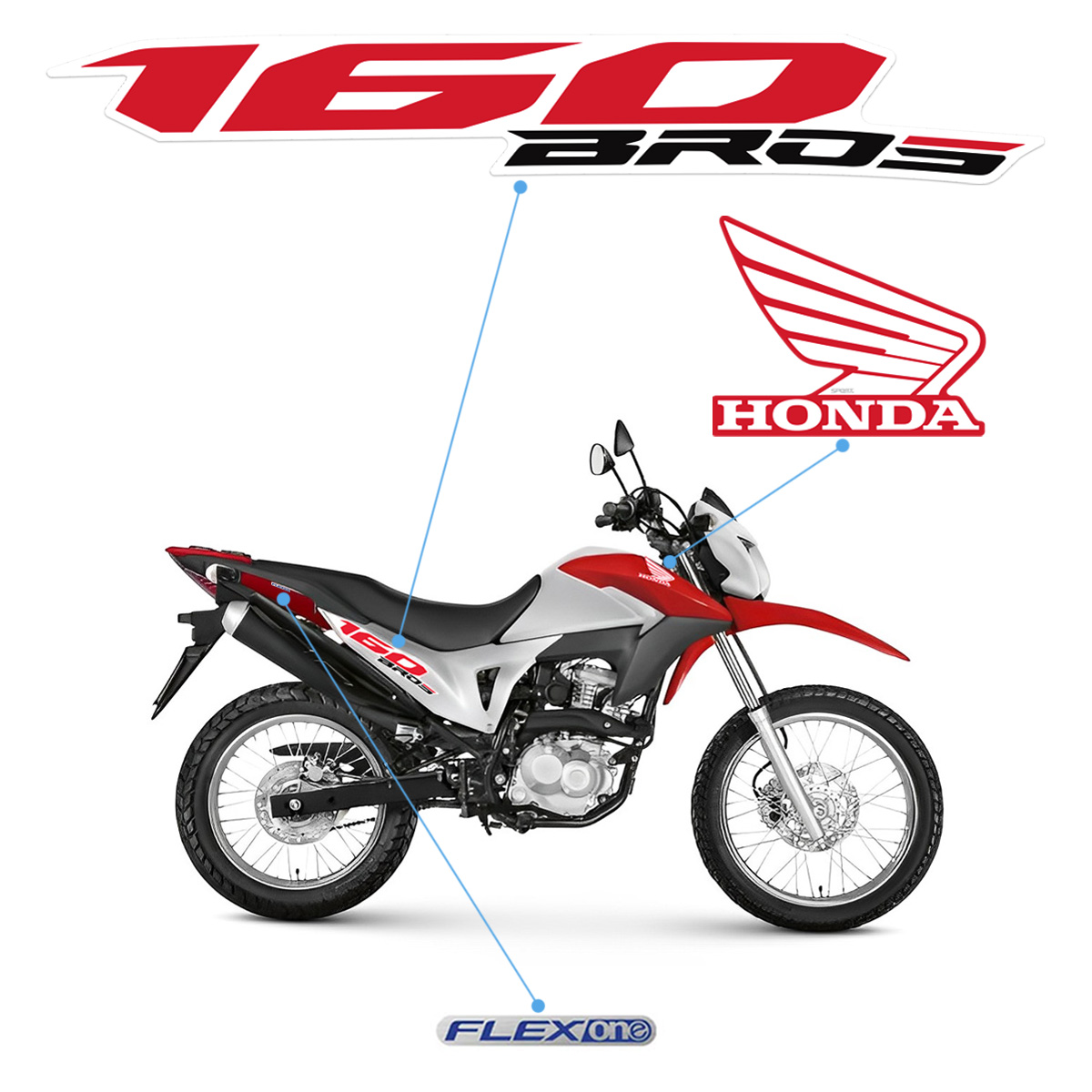 Kit Adesivos Para Honda Bros 160 ESDD 2014 Moto Vermelha