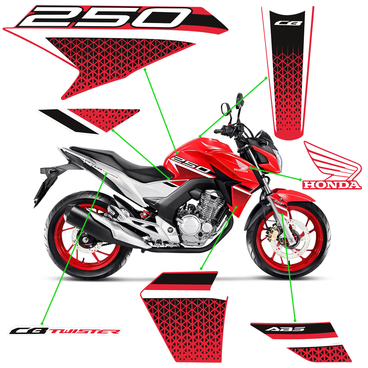 Kit Adesivos Para Honda CB 250 Twister 2022 Moto Vermelha
