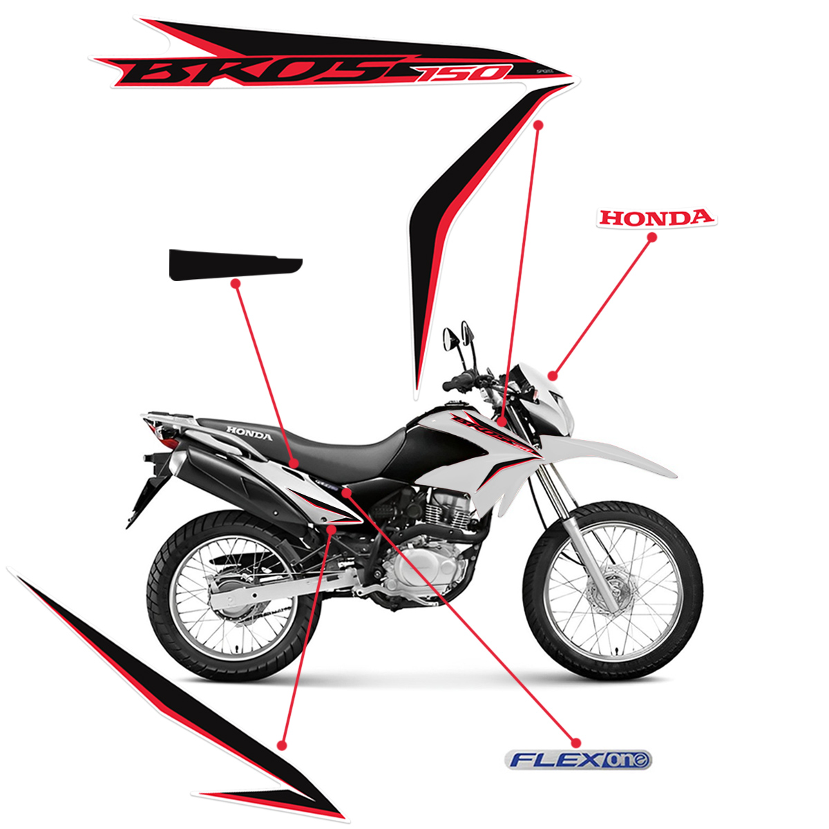 Kit Adesivos Para Honda Nxr Bros 150 ES/ESD 2014 Moto Branca