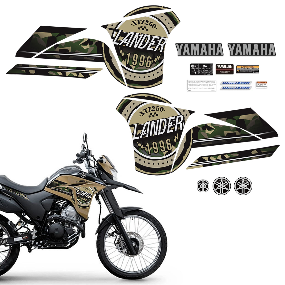 Kit Adesivos Para Yamaha Lander Xtz 250 2021/2022 Moto Bege