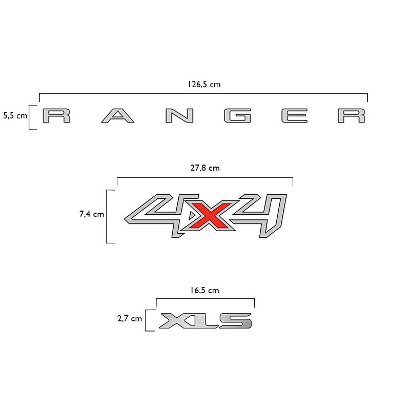 Kit Adesivos Ranger 4x4 E XLS Ford Ranger 2013/2016 Faixa Prata