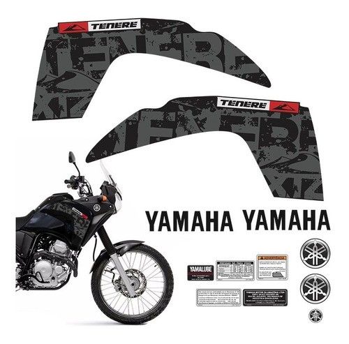 Kit Adesivos Tenere 250 2013 Logo Moto Yamaha Completo Preto