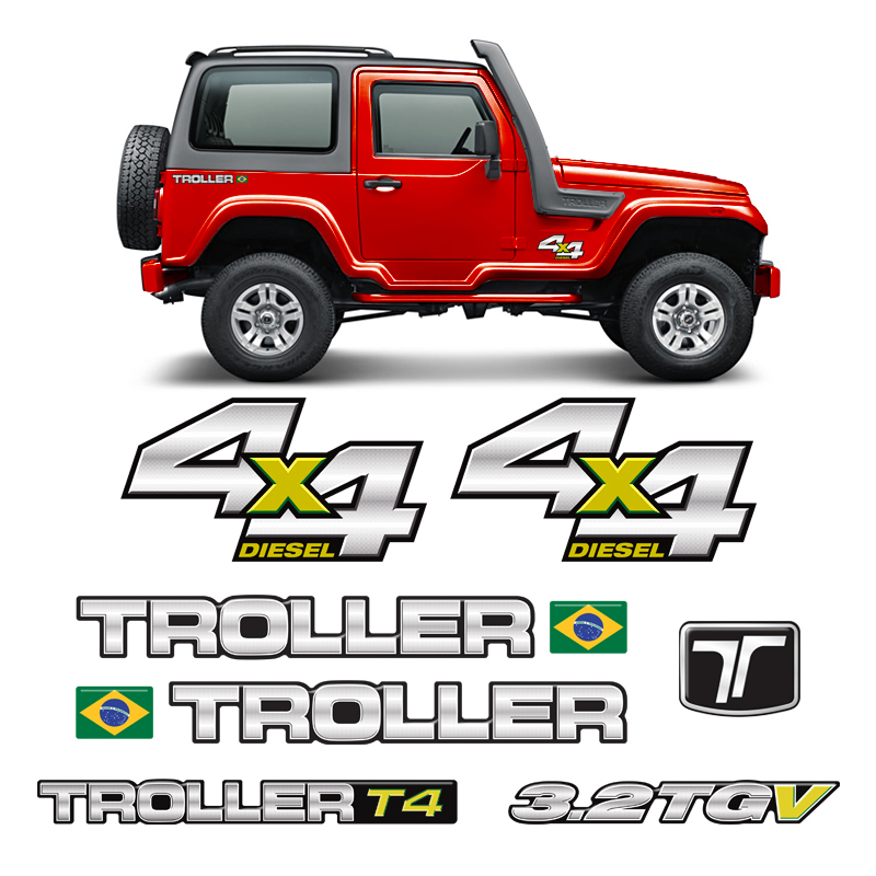 Kit Adesivos Troller T4 2013 4x4 Diesel Emblemas Resinados