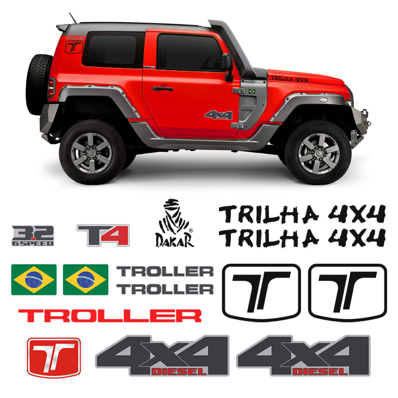 Kit Adesivos Troller T4 2015/2019 4x4 Trilha Dakar Completo